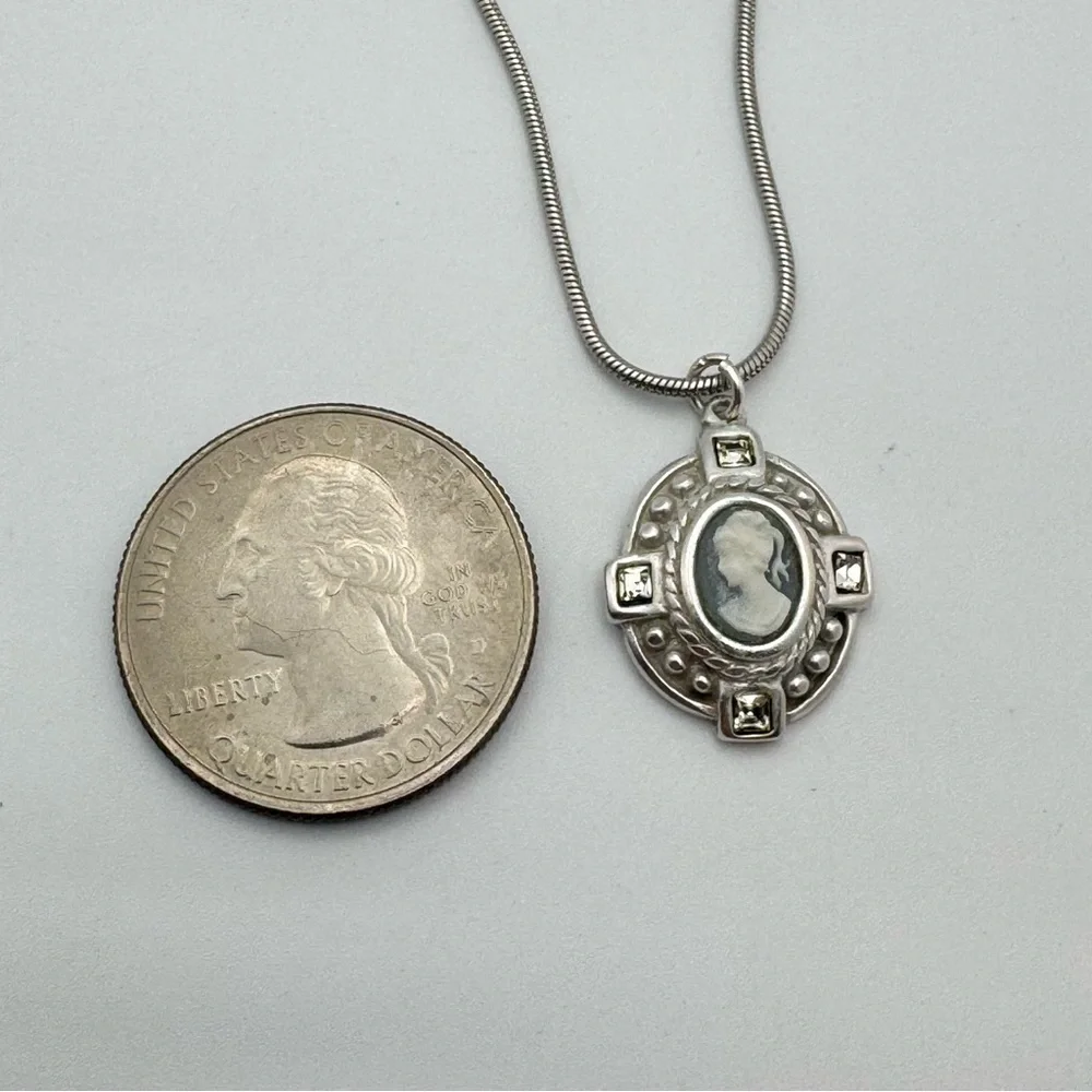 Sterling Silver Cameo Pendant Necklace with CZ Accents